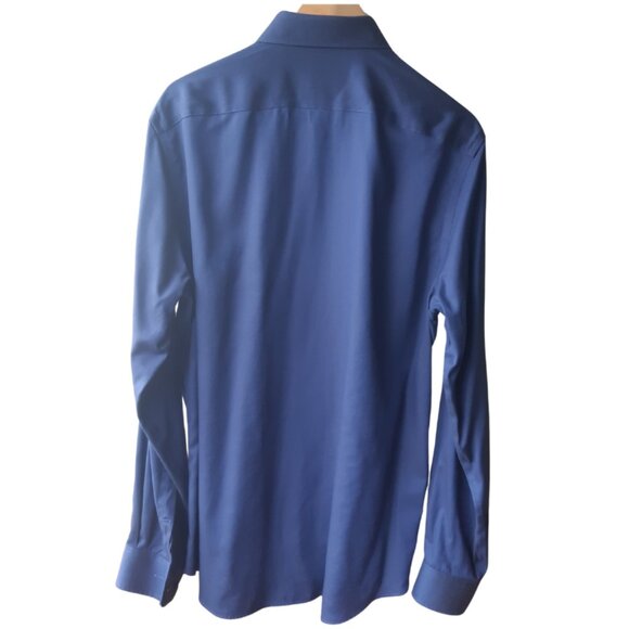 Michael Kors SZ16 Slim Fit Men's Wrinkle Free Cotton Marine Blue Button Up Shirt - Picture 2 of 15